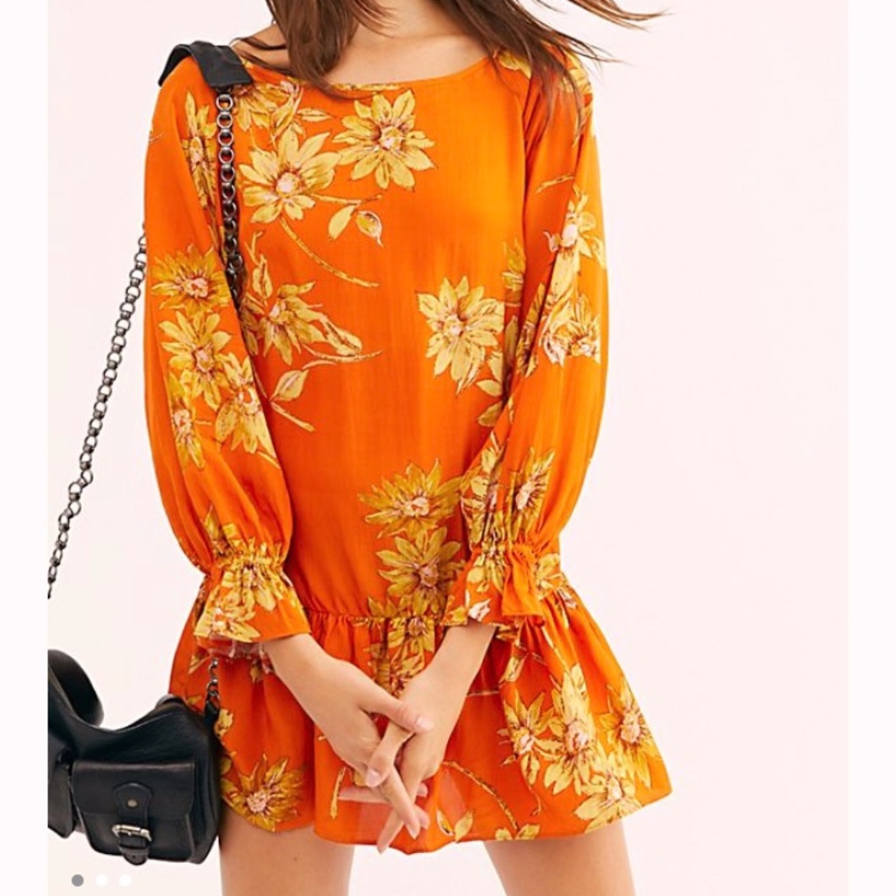 Free People Orange Peplum Floral Dress